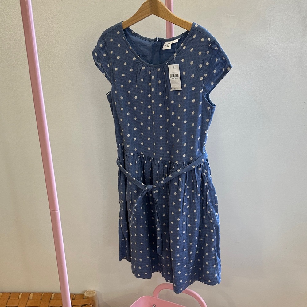 Gap Kids Blue Polka Dot Dress with Self-Tie Belt